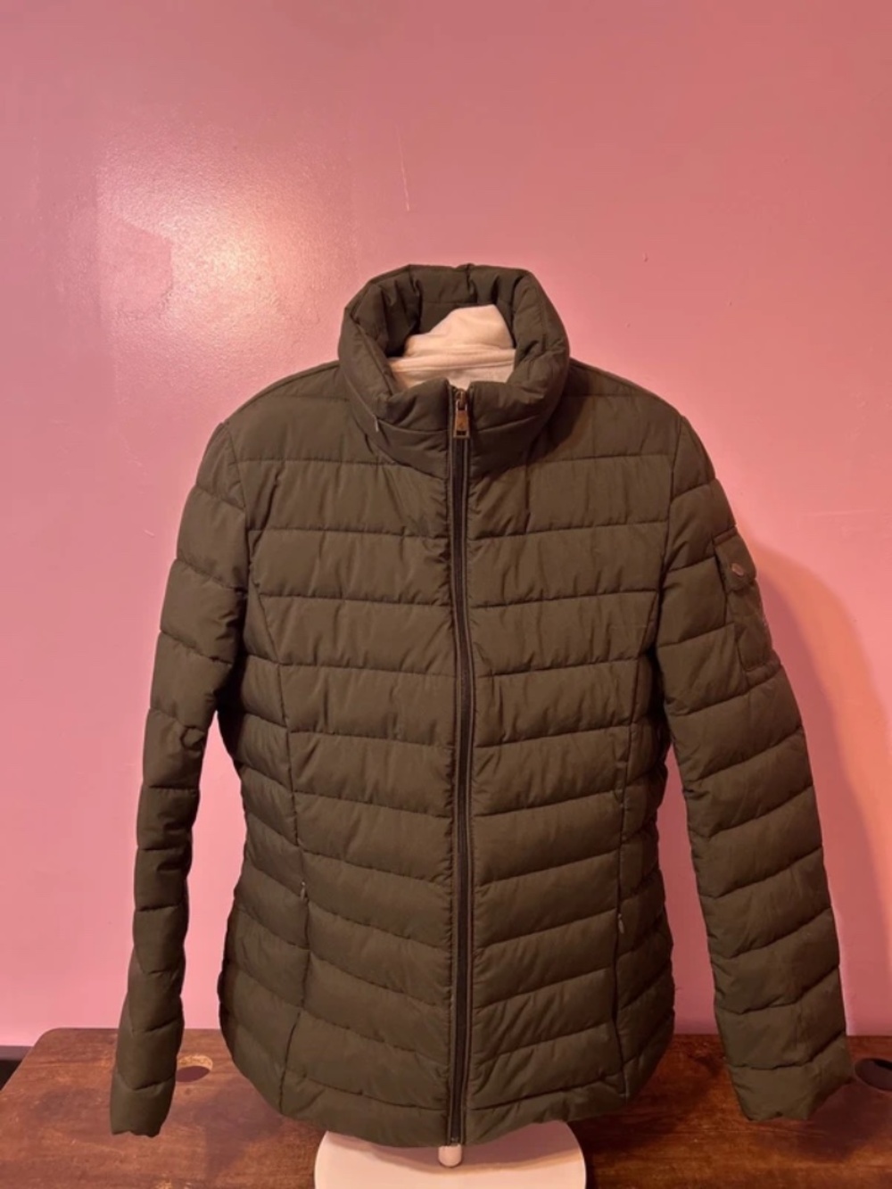Lauren Ralph Lauren Loden Green Full Zip Stretch Patch Pocket Puffer New Sz. M